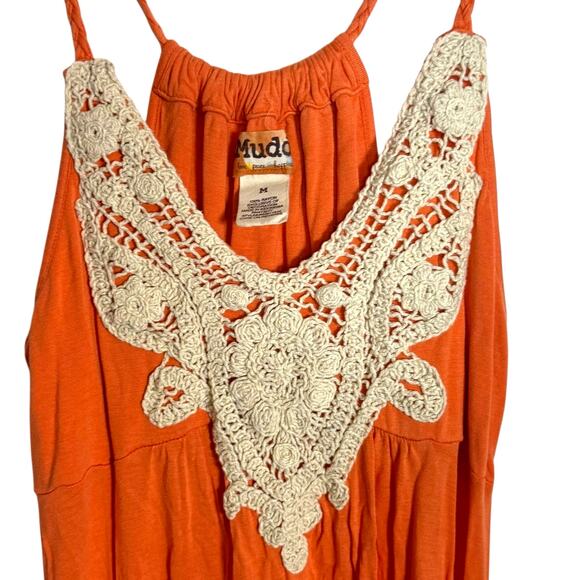 Y2K Mudd Crochet Orange Cream Sleeveless Racerback V-Neck Summer Dress Sz Medium - Picture 6 of 10